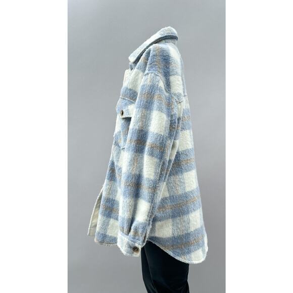 RDI Brushed Plaid Flannel Brushed Oversized Shacket Jacket Blue Women's Size L - Picture 8 of 12